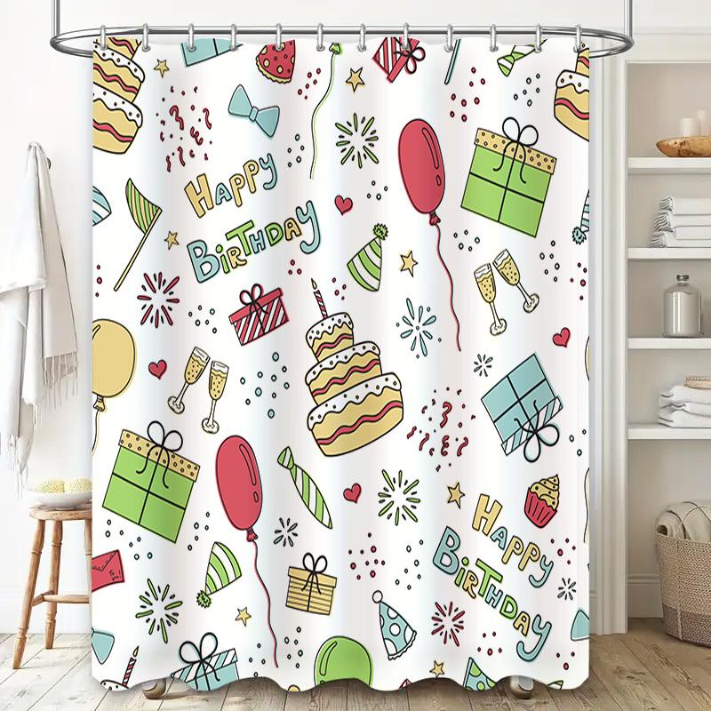 Colorful Happy Birthday Shower Curtain for Bathroom Decor Perfect Gift Idea for Party Supplies