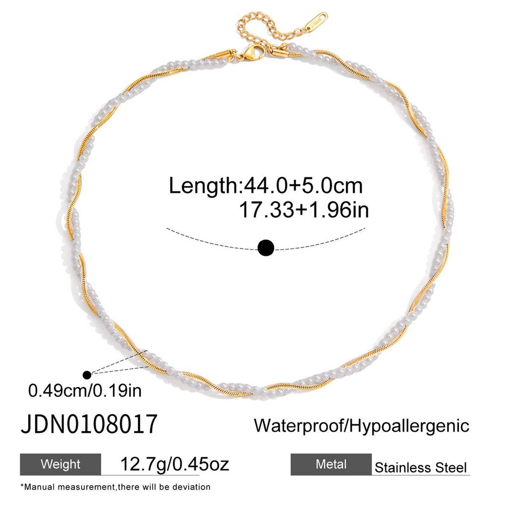 Youthway Elegant Twisted Imitation Pearl Necklace For Women  Gold Plated Stainless Steel Snake Chain Necklace Fashion Jewelry
