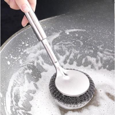 Stainless Steel Pot Brush, Kitchen-specific Pot Washing Steel Wool Ball Brush, Long-handled Dish Cleaning Brush, Pot Scrubber