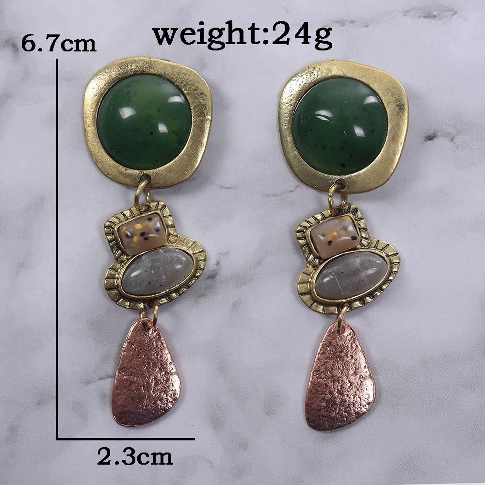 Bohemian Vintage Gem Earrings, Irregular Ethnic Exaggerated Metal Stud Earrings For Women