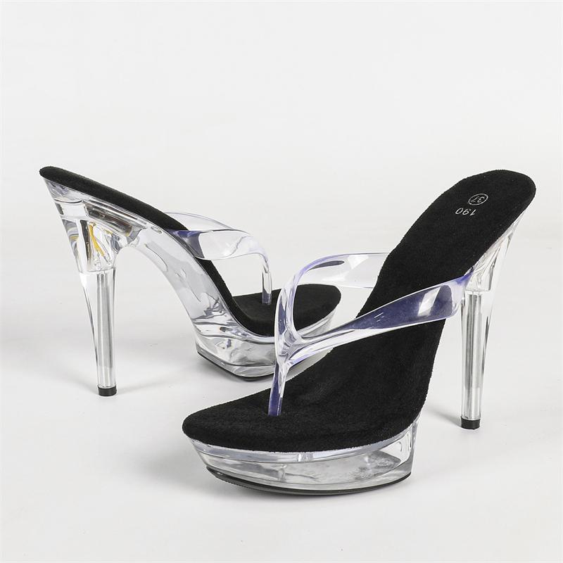 Eilyken Fashion PVC Transparent Crystal Women Slippers Sexy Stiletto Heels Nightclub Wedding Stripper Shoes Zapatos De Mujer