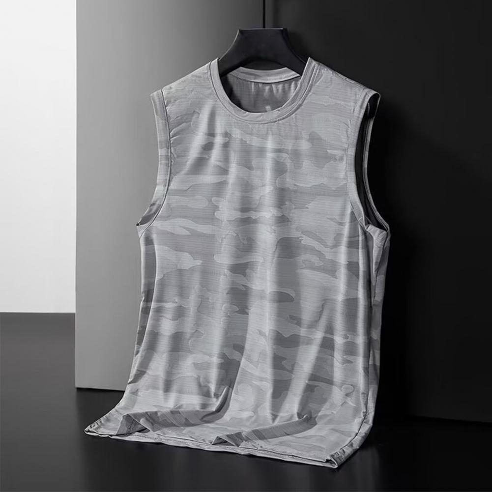 Summer Men Sport Vest Sleeveless O Neck Camouflage Print Thin Quick Dry Elastic Good Breathability Pullover Basketball Gym Worko