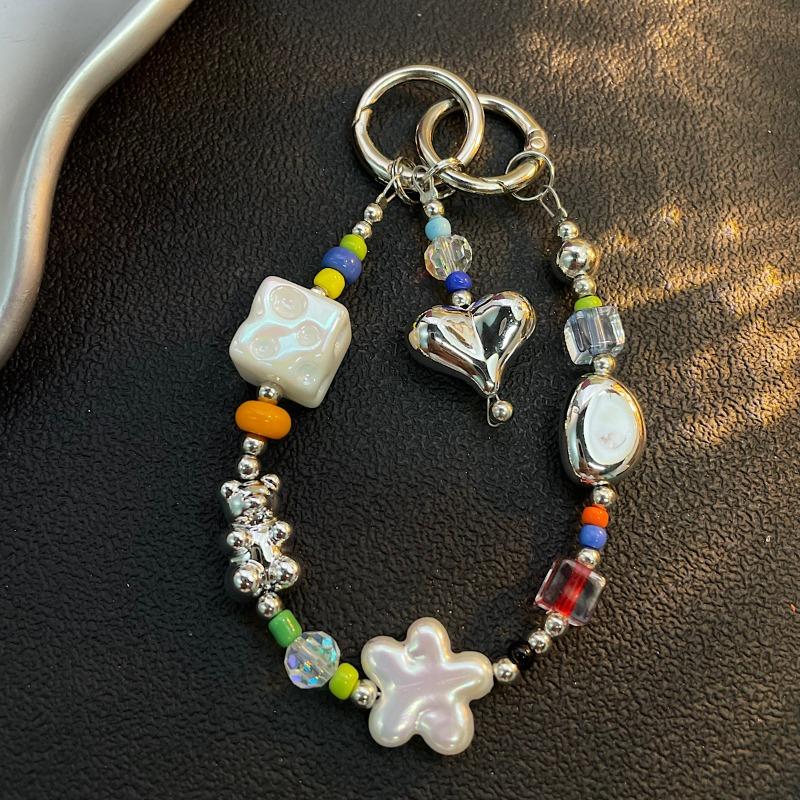 Ins Summer Smiley Face Mobile Phone Lanyard Double Buckle Dopamine Super Fire Beaded Girl Bag Pendant