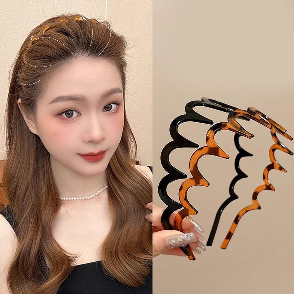 2Pcs Headband with Teeth Slip Resistant Wavy Plastic Hair Hoop Women Hairpiece Accessory For Festival Event Daily Use