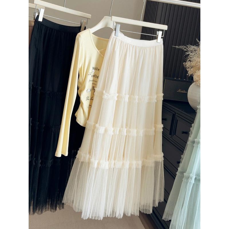 

Gentle wind multi-layer fungus edge mesh cake skirt girl spring new temperament thin medium and long elegant fairy skirt One size fits all