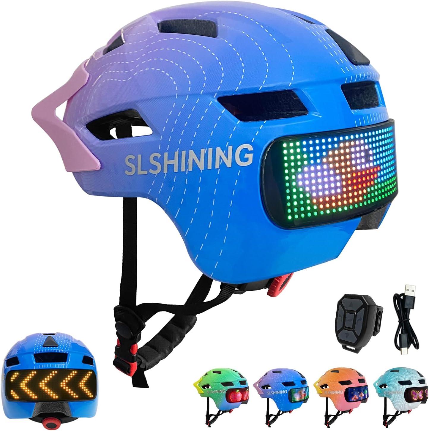 Rechargeable LED Display Bicycle Helmet New Dual Sport Integral-Mold Cycling Helmet for Safe Mountain Road Riding Bike for Kids синий