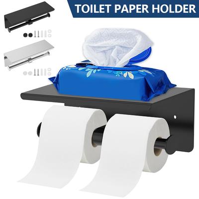 Toilet Paper Holder Stainless Steel Wall Mount Double Roll Paper Towel Dispenser with Phone Shelf Kitchen Bathroom Accessories