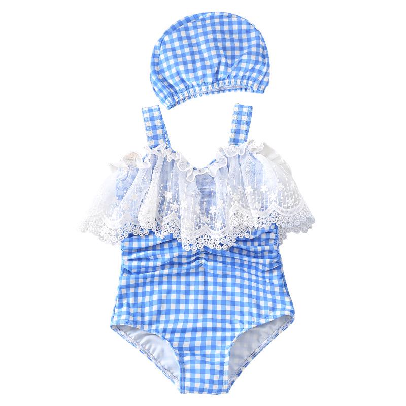 2026 Princess Plaid Quick-Dry One-Piece Swimsuit for Girls