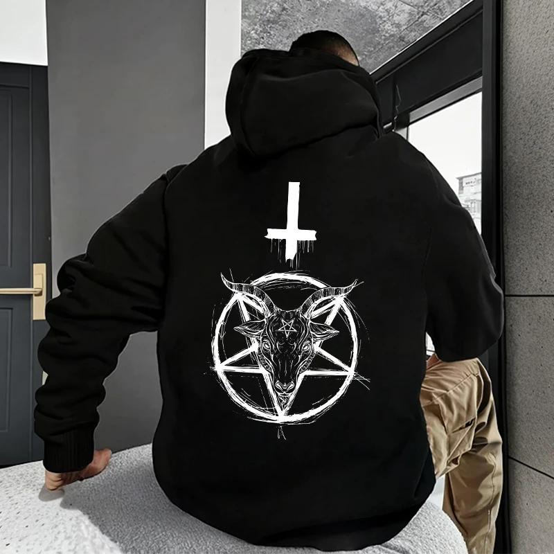 Gothic Satan Sweatshirt 666 Symbol Male Autumn Winter Pullover Casual Top Tracksuit Demonic Print Men's Hoodies 2025 Streetwear