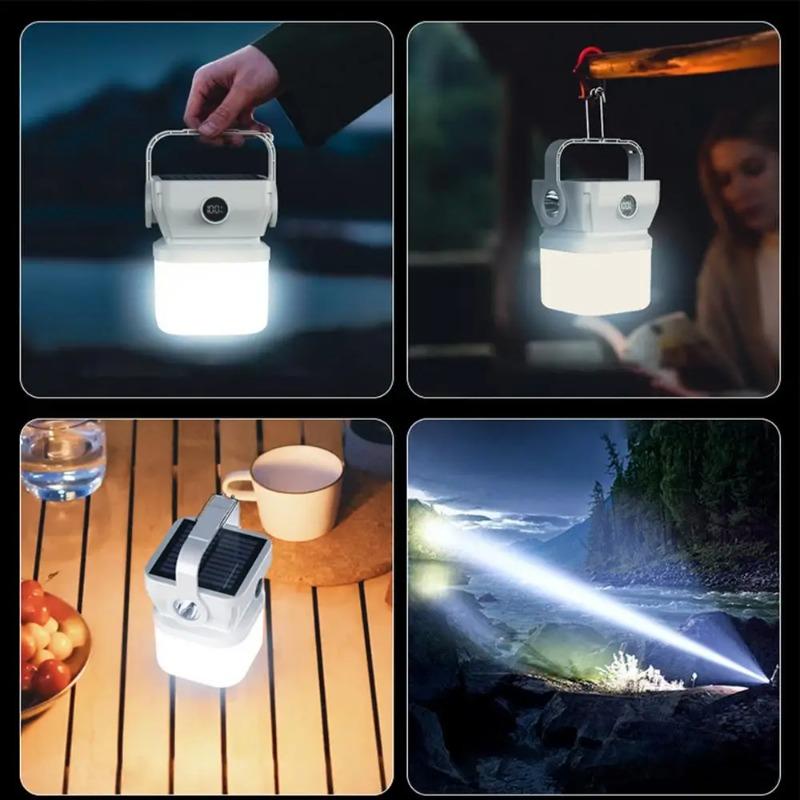 LED Camping Lantern Waterproof Solar Lights Foldable Fishing Flashlight Outdoor Lamp Tool For Hiking Backpacking Power Outages