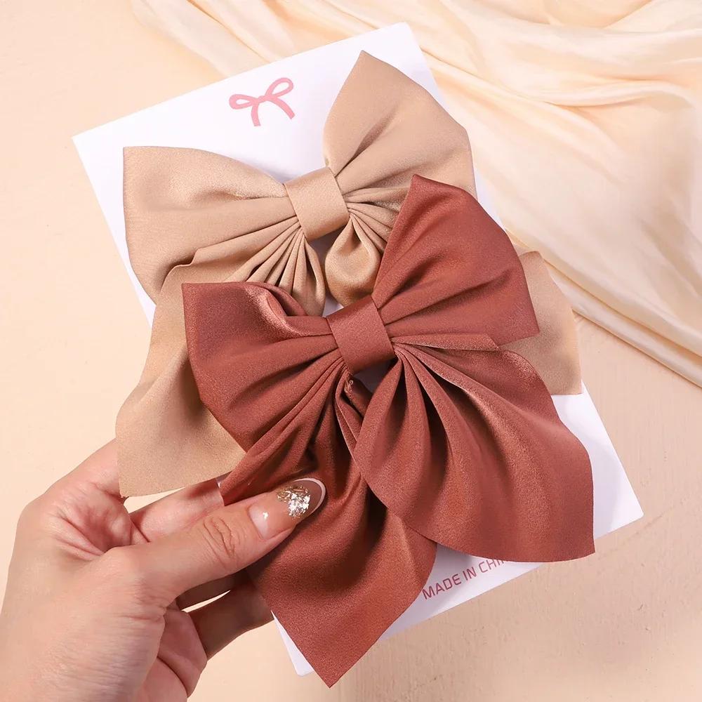 2Pcs/set Sweet Solid Bowknot Hair Clips for Women Girls Ribbon Bows Hairpins Handmade Barrettes Headwear Hair Accessories Gifts