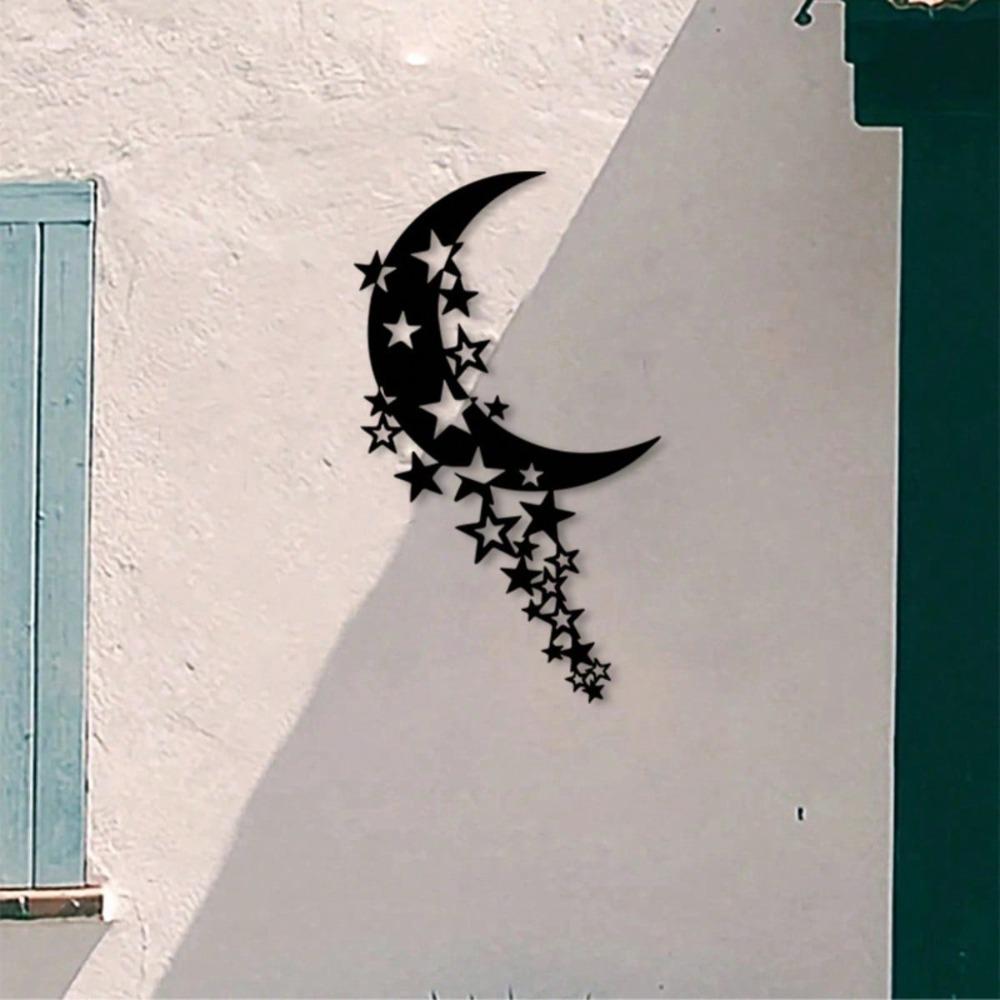 Moon Star Metal Wall Art Sculpture Sky Theme Decor for Bedroom Living Room Romantic Astronomy Gift