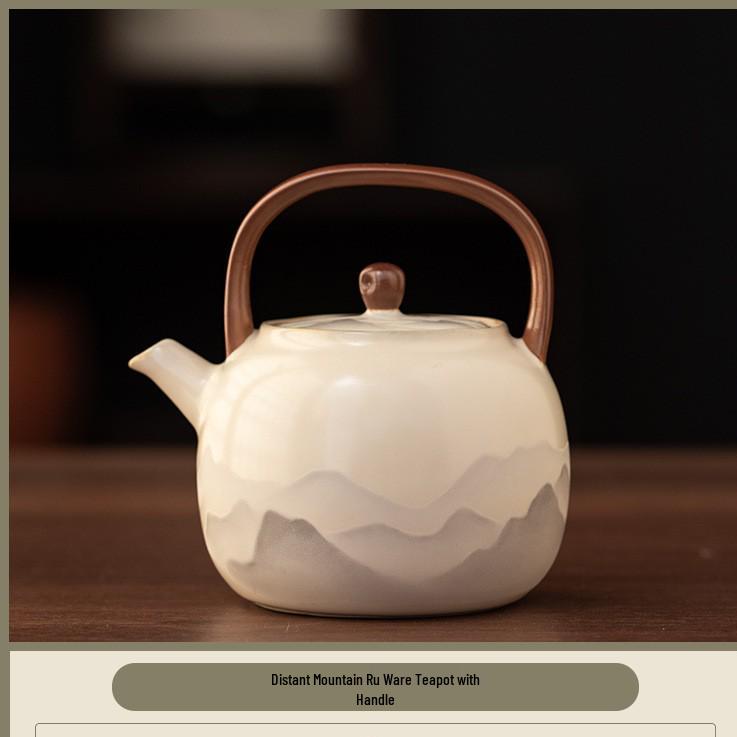 Beige Ru Ware Mountain Handle Ceramic Teapot - Retro Kung Fu Tea Set, Single Pot