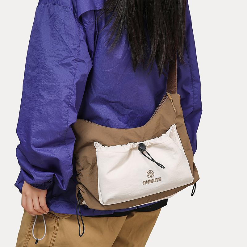 Commuter Pleated Hobo Bag Women's Large Capacity Waterproof Nylon Crossbody Bag Men's Shoulder Bag