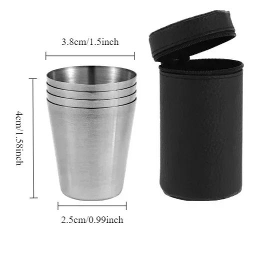 4Pcs Stainless Steel Cups Mini Set Outdoor Practical Travel Whiskey Glass Portable Drinkware 30ml/170ml Kitchen Dining Bar Home
