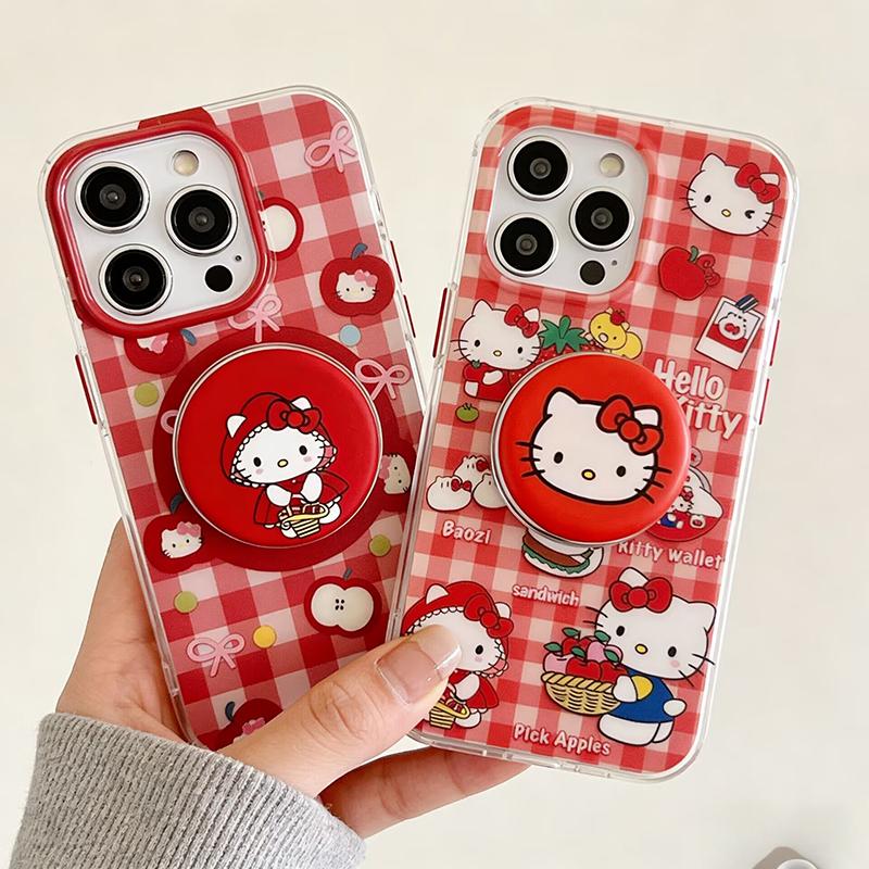 Magnetic Wireless Charging Hello Kitty Phone Holder Case For Iphone 17 Air 17 Pro Max 16 15 14 12 13 11 Pro Max 13 Mini Casing