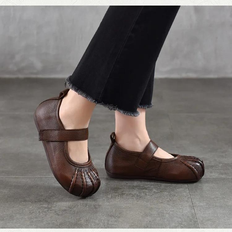 Johnature Echt Leer Zachte Zool Lage Uitsparing Platte Schoenen Comfortabele Ronde Neus Damesschoenen