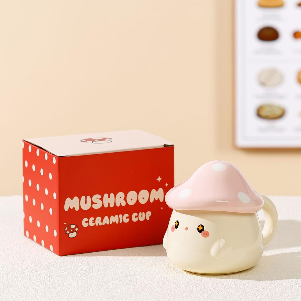 360ml Creative Ceramic Mushroom Coffee Mug with Lid Cute Cartoon Mushroom Decorated Mug Exquisite Afternoon Tea Latte Cup Gifts