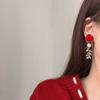 For Girls Asymmetric Pearl Women Stud Earrings Drop Earrings Red Rose Flower Korean Dangle Earrings