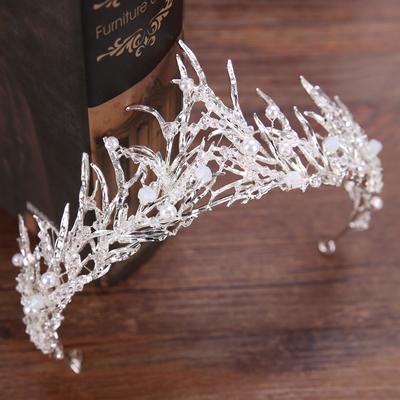 Trendy Hochzeit Krone Silber Farbe Perle Strass Kristall Braut Tiara Krone Haar Zubehör Königin Diadem Hochzeit Haar Schmuck