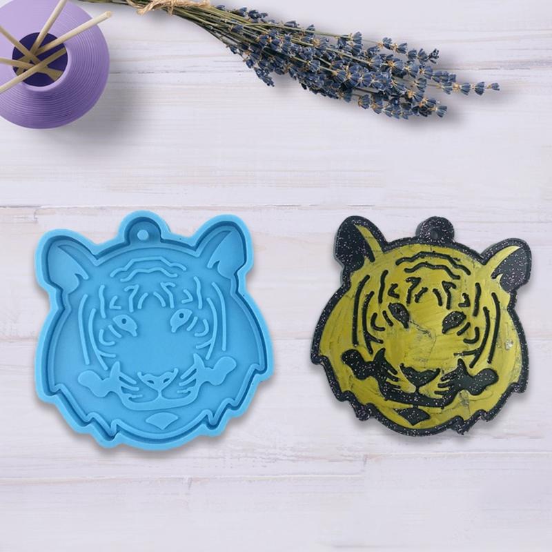 3168 Tiger for Head Keychain Silicone Mold with Hole Keyring Pendant Handmade Valentine's Day Gift Jewelry