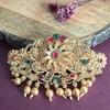 Traditional Gold-Plated Hair Barrette Clip With Floral Design And Beads Danglers (Design-1)