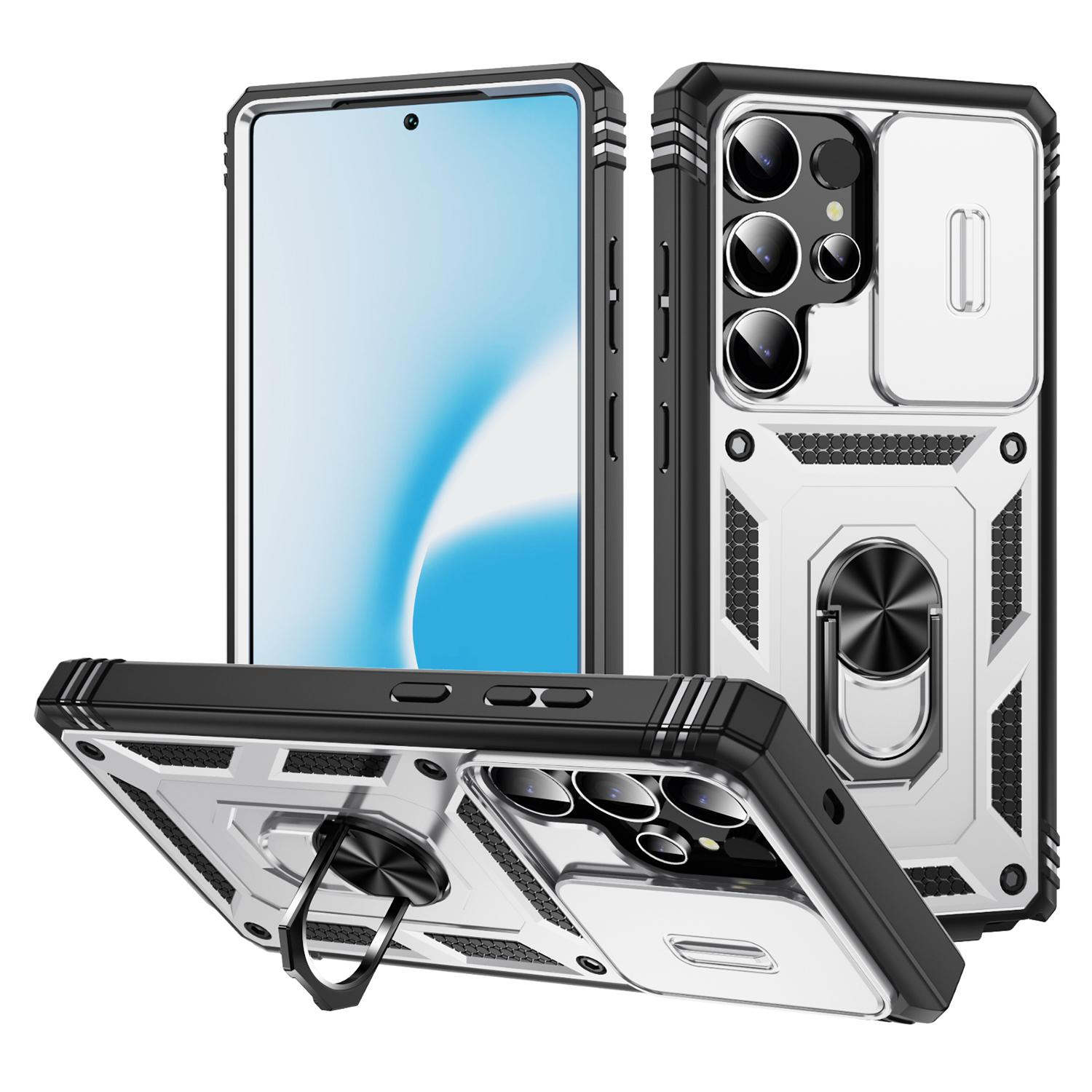 

Для Samsung Galaxy S25 Ultra Чехол ТПУ+ПК Сдвижная Защита Камеры Подставка Чехол для Телефона White