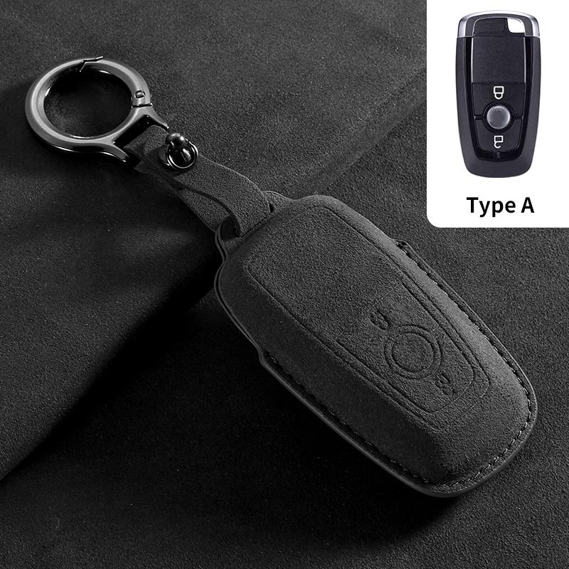 Suede Car Key Cover Case for Ford Maverick Focus Edge Explorer Everest Fusion Mondeo Mustang Raptor Bronco Ranger KA Fiesta Kuga
