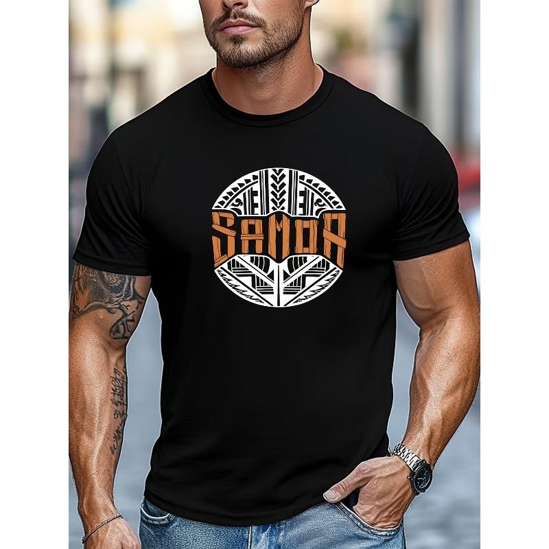 

Men s Samoan Pattern Summer Casual Crew Neck Short Sleeve T-Shirt 4XL чорний