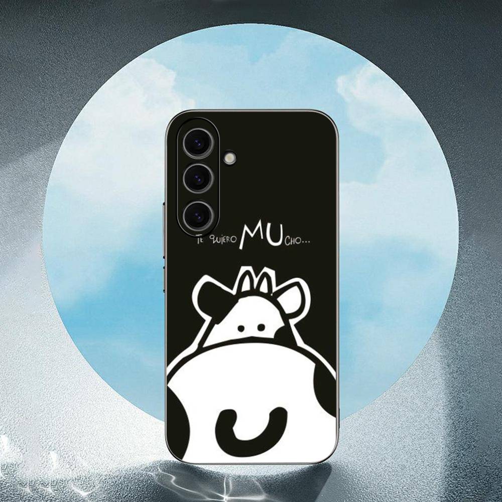 Cute Cartoon Black And White Cow For Samsung Galaxy S25 S24 S23 Ultra S22 S21 Plus S20 Black Soft Silicone Protective Case