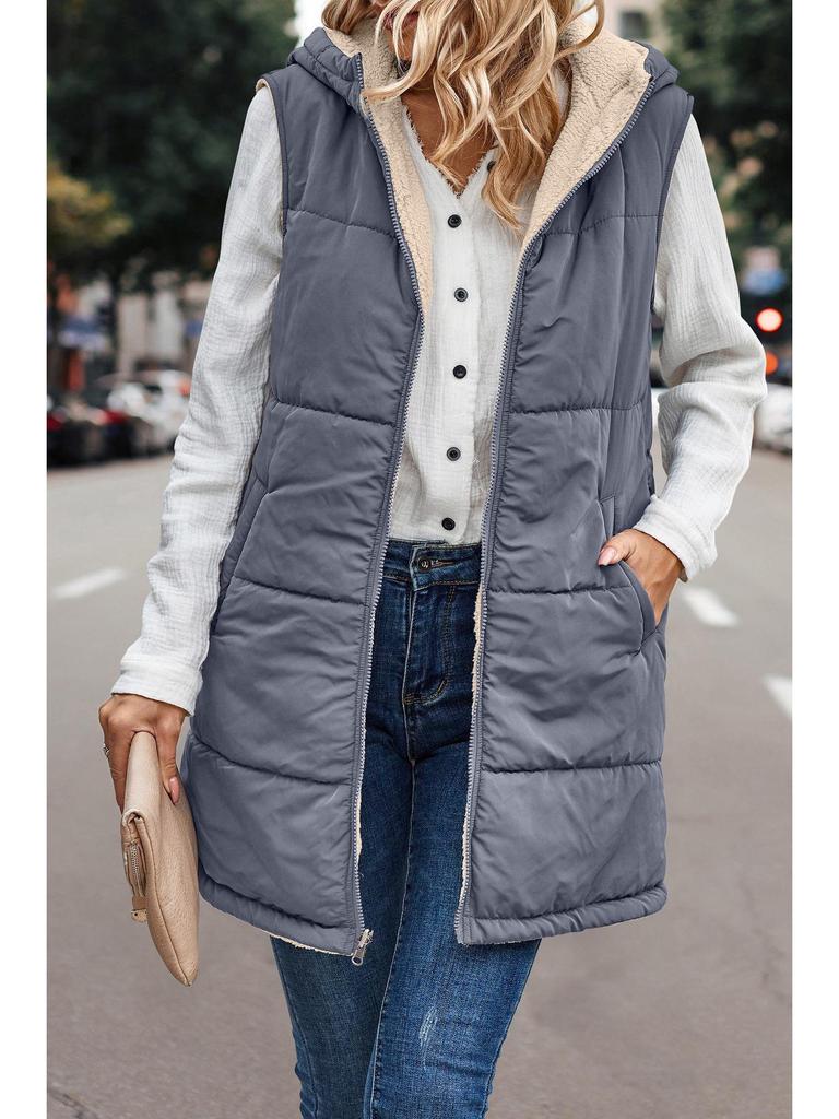 2023 Europeisk & Amerikansk Enfärgad Vändbar Bomullsväst med Huva: Varm, vindtät kofta
