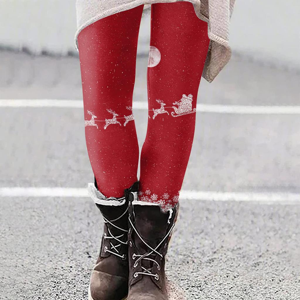 Damen Weihnachten Print Slim Fit Elastische Yoga Freizeit Hose