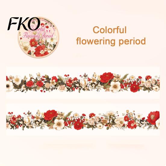 Scrapbooking Washi Tape Floral Tape, Vintage Flower Pattern PET Decorative Reusable for Junk Journal Supplies, Scrapbooking, DIY Crafts, Gift Wrapping