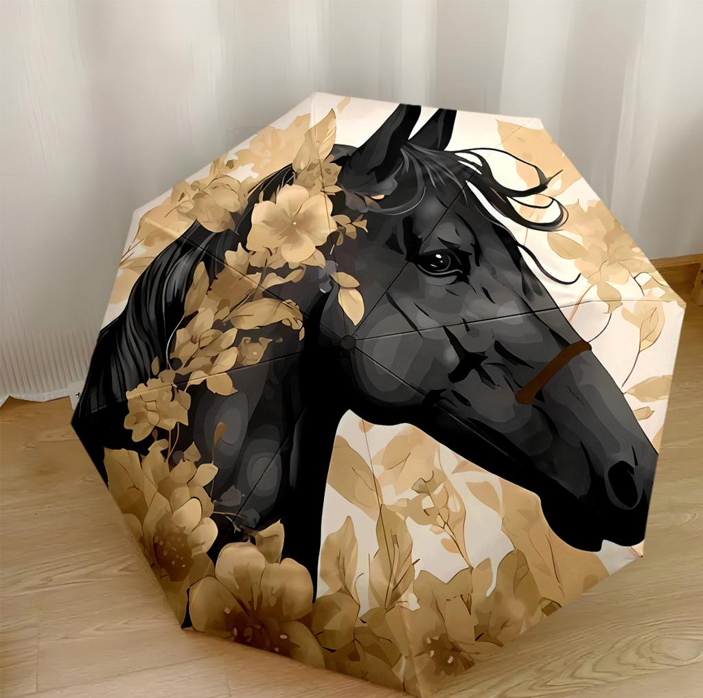 Epic Horse In Autumn Landscape Portable Automatic Umbrella Compact 8-Rib Lightweight Sturdy Construction Travel Essential Elegant Umbrella