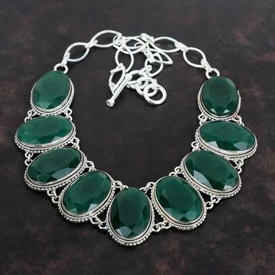Collana di Smeraldo Zambiano Sfaccettato Gioiello con Pietra Preziosa Argento Sterling 925 Collana con Catena Regolabile Collana Vintage Fatta a Mano Regali di Fidanzamento