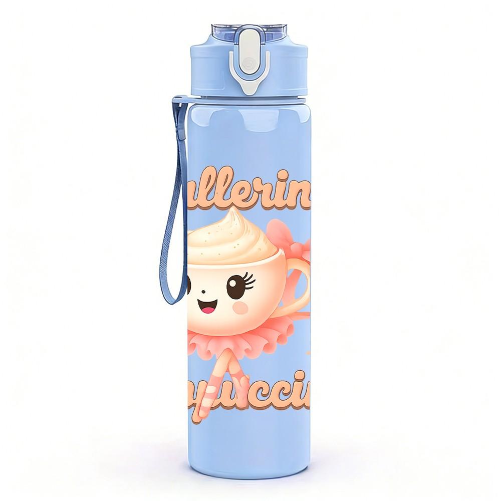 1PC Ballerina Cappuccino Cartoon 750ml Color Plastic Sports Water Bottle Leakproof Flip Straw Lid Suitable for Sports Office Home Use