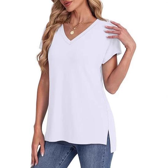 New women's V-neck lid sleeve casual top oversized cute summer fashion basic T-shirt