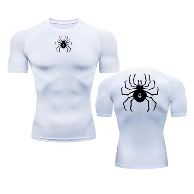 Spider Print Compression Shirts for Men Gym Workout Fitness Undershirts Short Sleeve Quick Dry Athletic T-Shirt Tops Sportswear