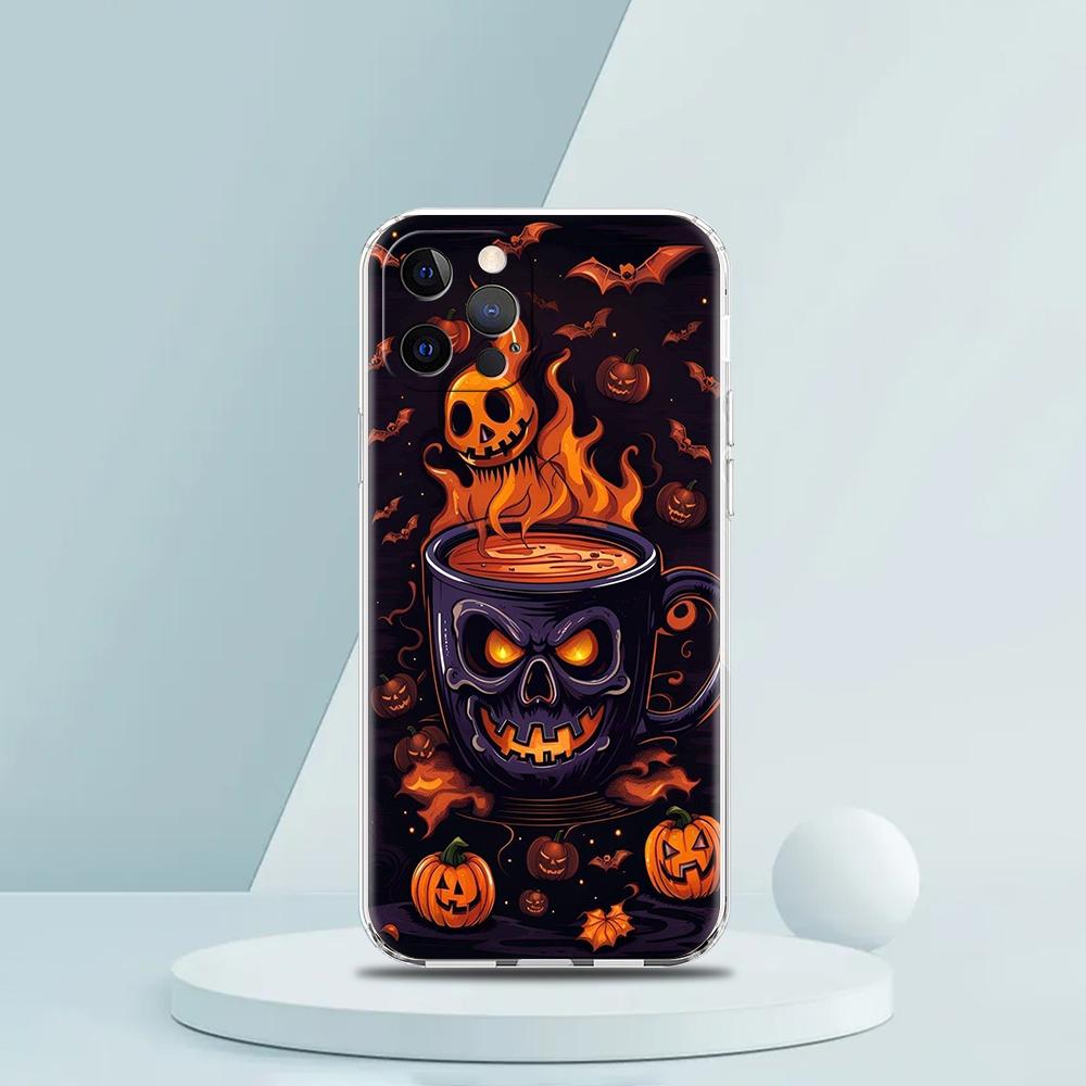 Soft TPU Transparent Phone Case Cover for iPhone 16 15 14 13 12 11 Pro Max XR 8 7 Plus Shockproof Shell Halloween Style Pattern