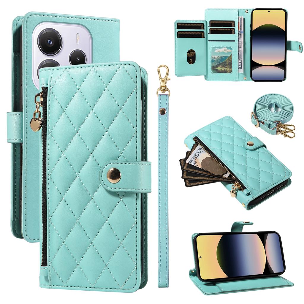 For Xiaomi Redmi Note 14 4G (164.84x78.15x8.16mm) Wallet Case with Straps,Rhombus Leather Stand Phone Cover