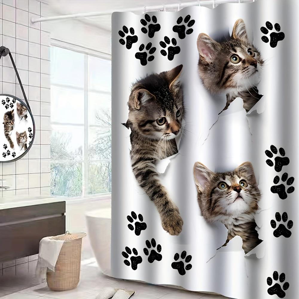 Three Cute Tabby Cats Print Art Party Decoration Waterproof Single Shower Curtain Hotel Apartment Bathroom Shower Curtain