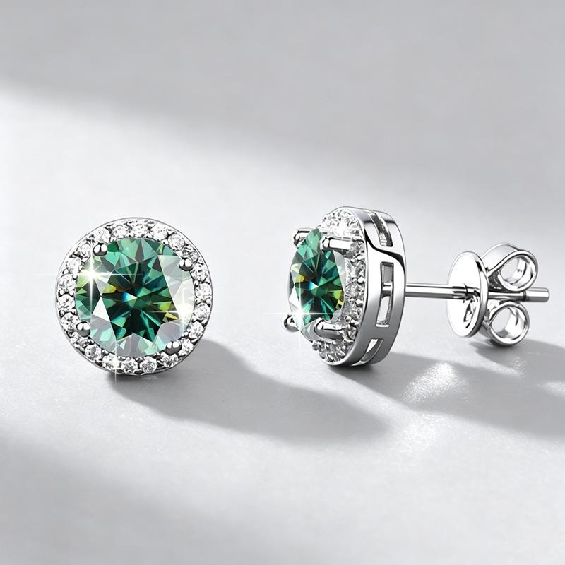 Moissanite Starry Sky Round Halo Stud Earrings, 1 Carat, S925 Sterling Silver, Light Luxury Hip Hop Design for Men.