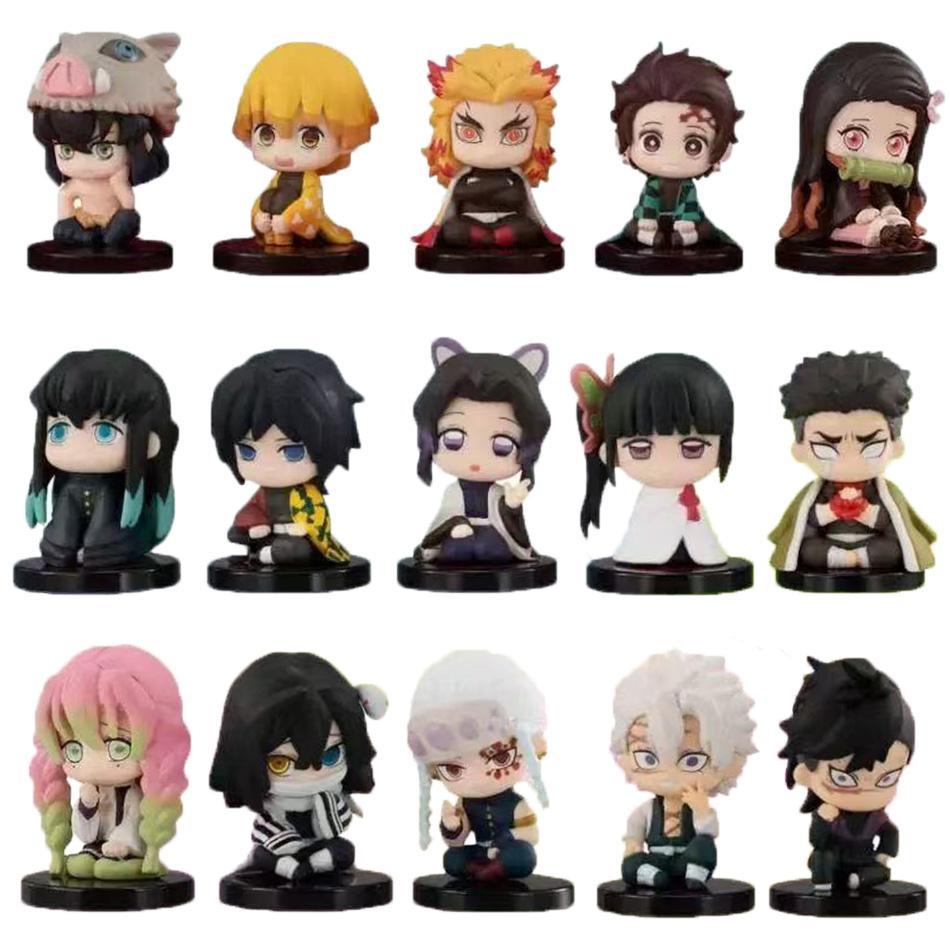 Model Doll Gifts Demon Slayer Figure Toy Anime Kimetsu No Yaiba Q Version Sitting Tanjiro Nidouzi Inosuke Zenizu PVD Figurine