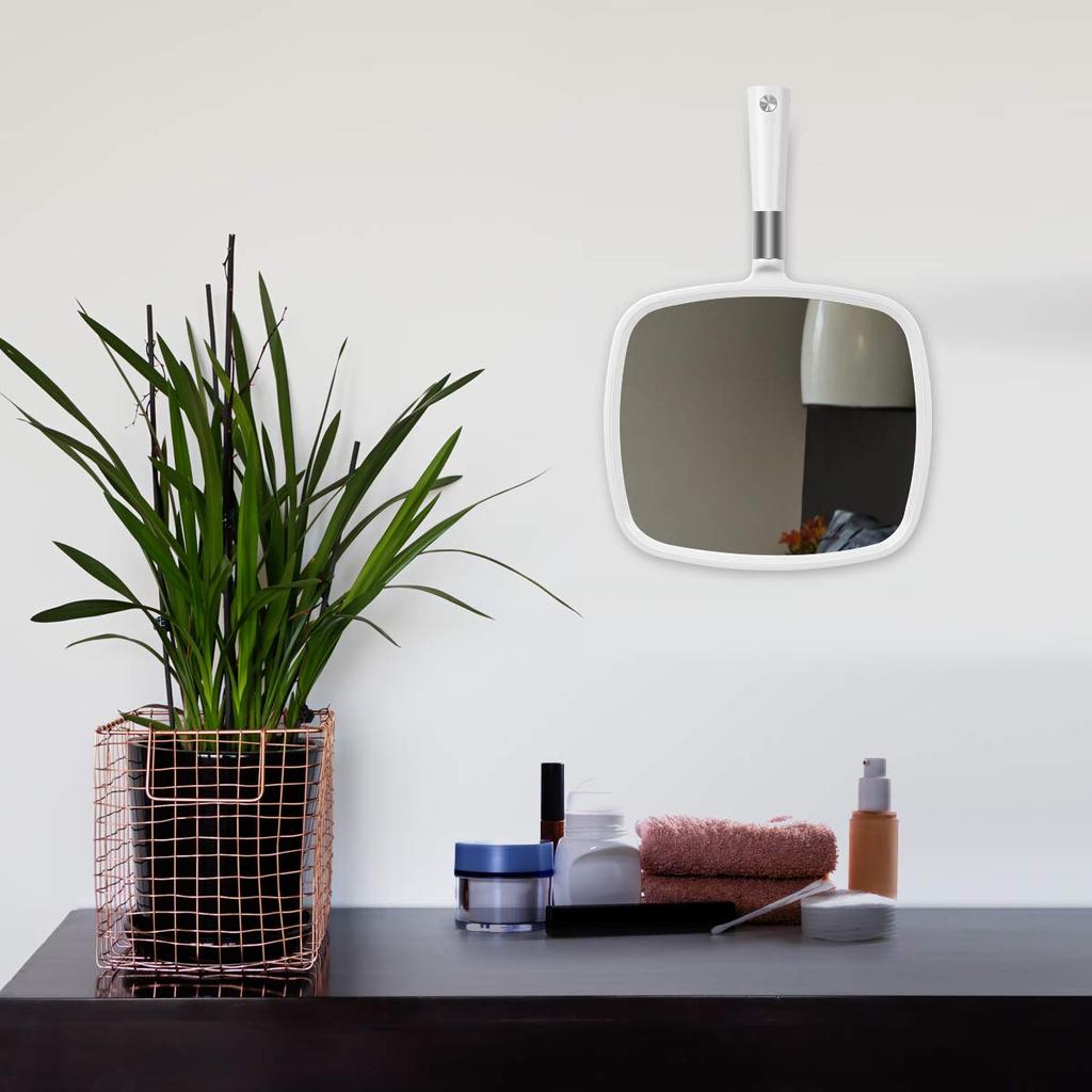 Snowflake Large Hand Mirror with Handle, Hairdresser Mirror (White)