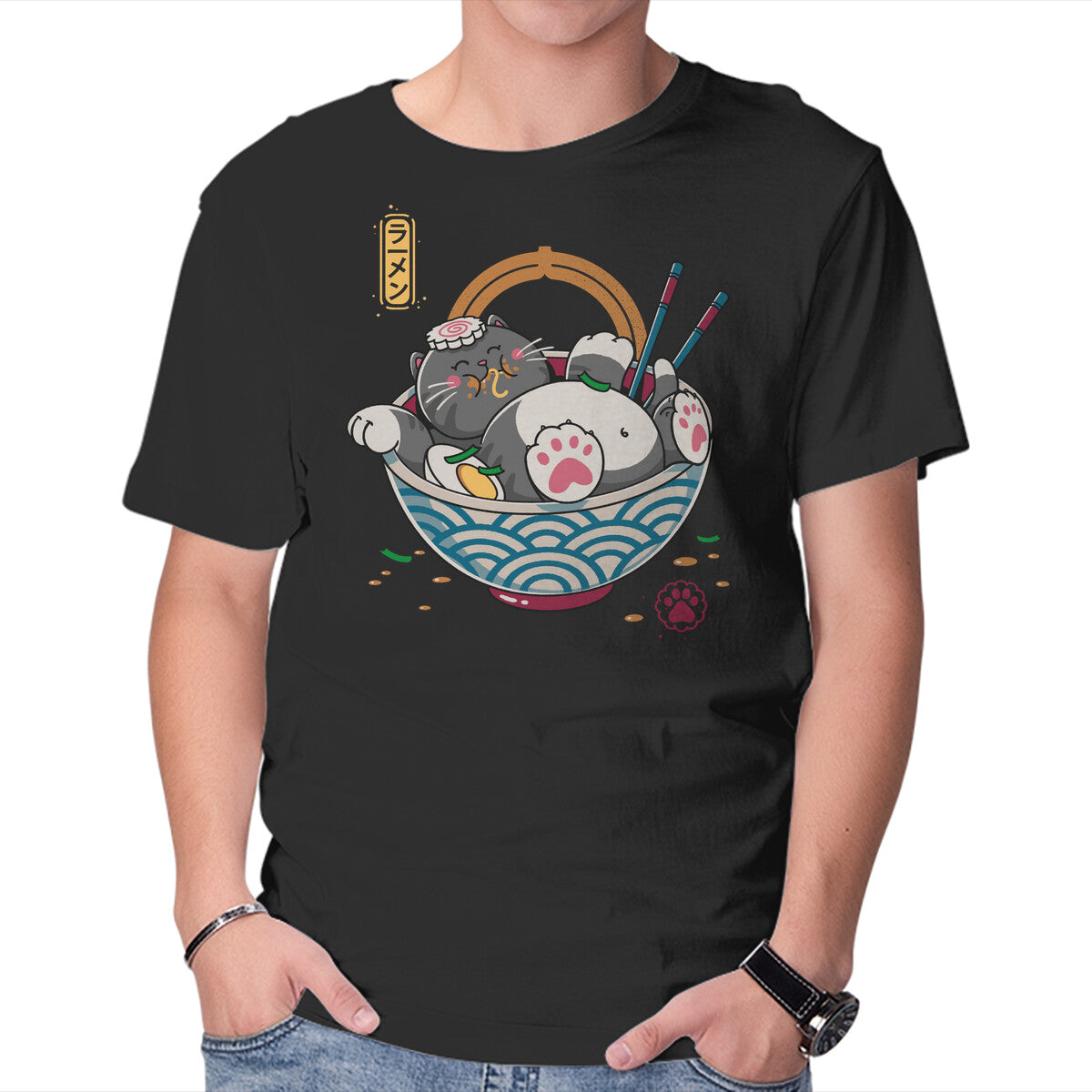 Unisex Crew Neck T-Shirt No Ramen Graphic Short Sleeve Casual Tee M
