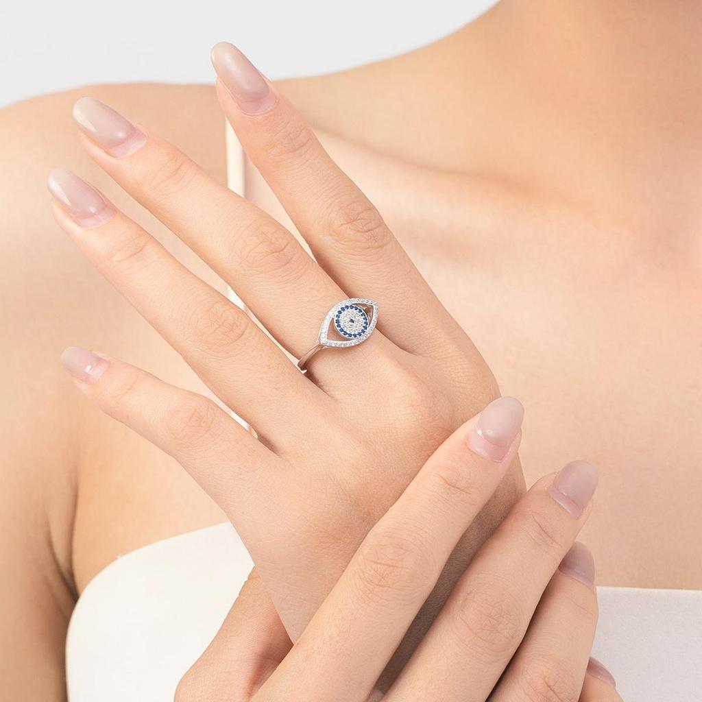 MODIAN 925 Sterling Silver Dazzling Clear Cubic Zirconia Ring Light Yellow Blue Eyes Finger Ring For Women Fine Jewelry Gifts