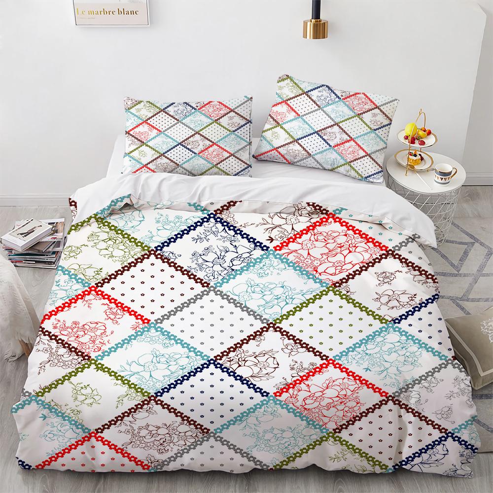 Plaid Duvet Cover Queen Bedding Set for Boys Girls Kids Women Men Modern Geometric Colourful Grid Plaid Polyester Comforter Set