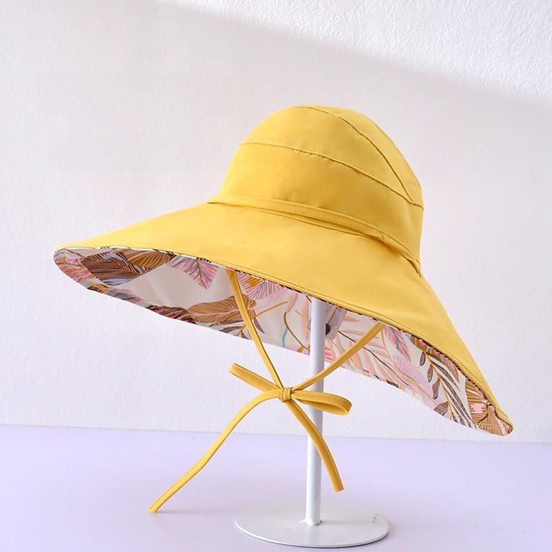 Sun Protection Hat For Women With Leaf Pattern Summer Wide Brim Cap For Beach And Outdoor Activities