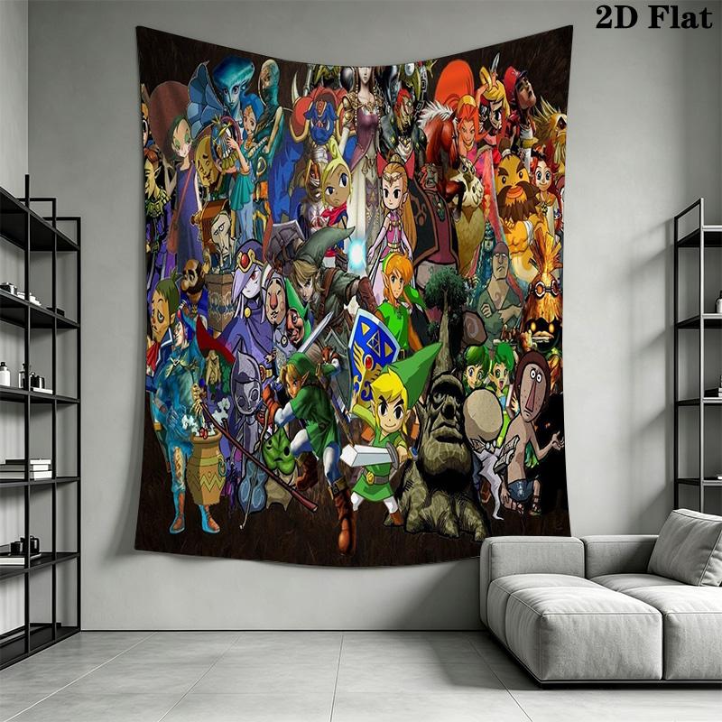 Zelda'S Epic Adventure Hero'S Journey Unfolded Tapestry Fashion Print Background Cloth Soft Background Cloth Background Wall Hanging Cloth