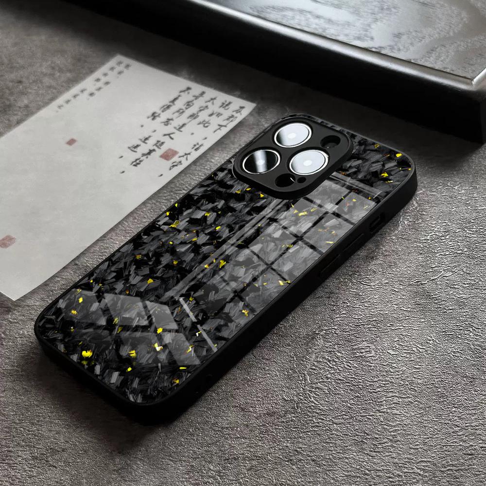 TPU kryt na telefon z uhlíkových vláken a kovaných uhlíkových vláken pro iPhone 16 Pro Max 15 Plus 14 Pro 12 11 13 Mini X XR XS Max 8 Plus SE Skleněný kryt